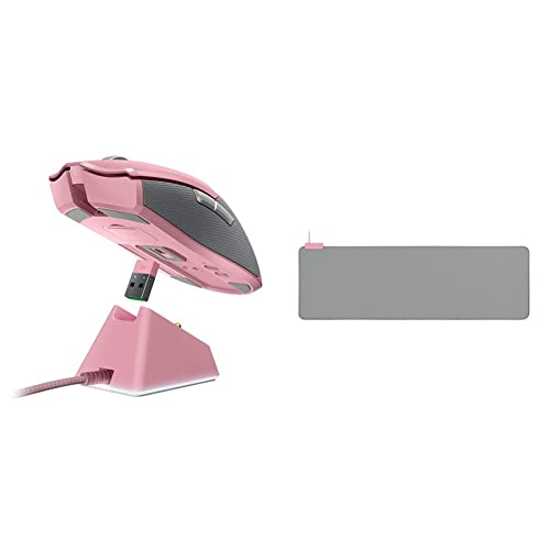 Razer Viper Ultimate mit Ladestation - Kabellose Gaming Maus mit nur 74g Gewicht Quartz/Pink & Goliathus Extended Chroma Quartz - Extra große weiche XXL Gaming Maus-Matte mit RGB Beleuchtung Pink von Razer
