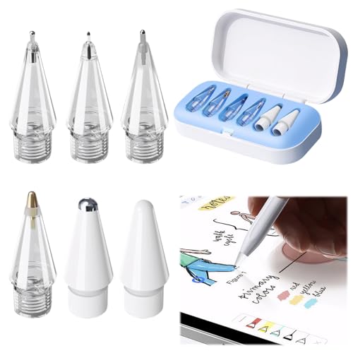 Rbleote Spitzen Kompatibel mit Apple Pencil Pro 6 PCS Stylus Pen Spitzen Wird mit 1 Aufbewahrungsbox Geliefert Kompatibel mit Apple Pencil 2./1. Generation und USB-C (6 in 1 Blau) von Rbleote