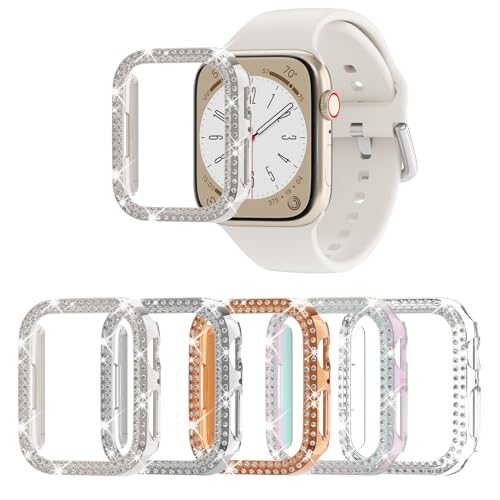 5 Stück Rc-Z für Apple-Watch-Serie 9, 8, 7, 45 mm, Bumper, Bling Case, Frauen, Glitzer-Diamant-Strass-Schutz für iWatch 45 mm, Zubehör von Rc-Z