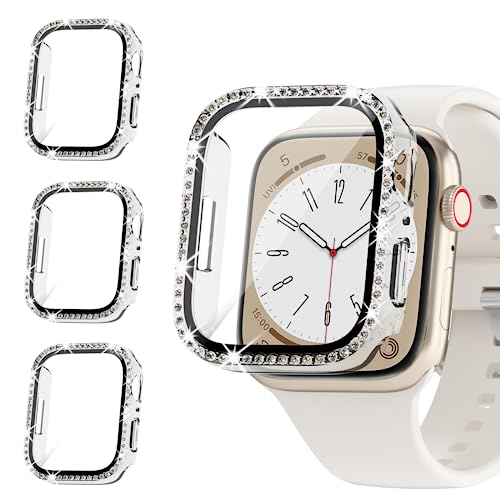 Rc-Z 3er-Pack Bling Schutzhülle für Apple Watch 44 mm SE (2nd Gen) Serie 6 5 4 Displayschutzfolie, Frauen Glitzer Diamant Strass Bumper Gesichtsabdeckung für iWatch Zubehör 44 mm von Rc-Z
