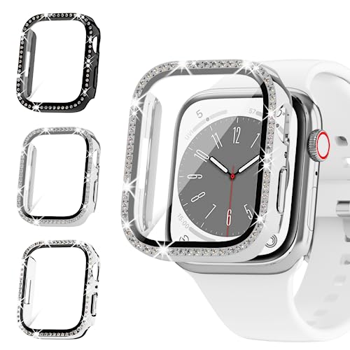 Rc-Z Displayschutzfolie für Apple Watch Serie SE (2. Generation) 6, 5, 4, 44 mm, 3 Stück, Kristall-Diamant-Strass, ultradünn, Rundumschutz für iWatch iPhone Watch 44 mm von Rc-Z