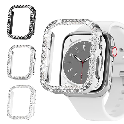 Rc-Z Schutzhülle für Apple Watch Serie 8, 7, 41 mm, 3 Stück, Glitzer-Diamant-Strass-Schutzrahmen für iPhone Watch, iWatch, Zubehör, 41 mm von Rc-Z