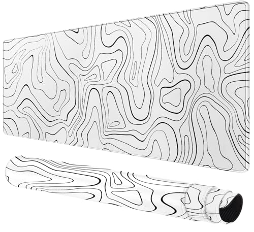Großes Gaming Mauspad mit genähten Rändern, erweitertes Mauspad mit Rutschfester Unterlage, Schreibtischunterlage für Tastatur und Maus (Linie Weiße, 800x400cm) von Rcege