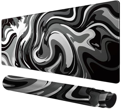 Rcege Großer Mauspad für Schreibtisch - 60 x 30 cm Gaming-Mauspad mit genähten Kanten, Nicht rutschender Unterlage, Schreibtischmatte für Tastatur und Maus (Black & White Abstraction, 23.6x11.8 inch) von Rcege