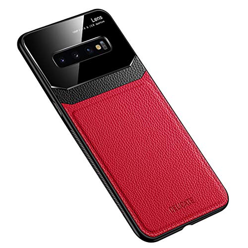 Rdyi6ba8 Handyhülle Kompatibel mit Samsung Galaxy S10 Plus Hülle, Geschäft Lederhülle PC Hardcase und Weich TPU Silikon Bumper Stoßfest Hybrid Schutzhülle für Galaxy S10 Plus - Rot von Rdyi6ba8