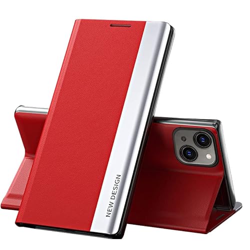 Rdyi6ba8 Hülle für iPhone 13 Mini lederHülle Klappbar PU-Leder Schutzhülle Klapphülle Flip Case Cover Tasche Handytasche Standfunktion für iPhone 13 Mini - Rot von Rdyi6ba8