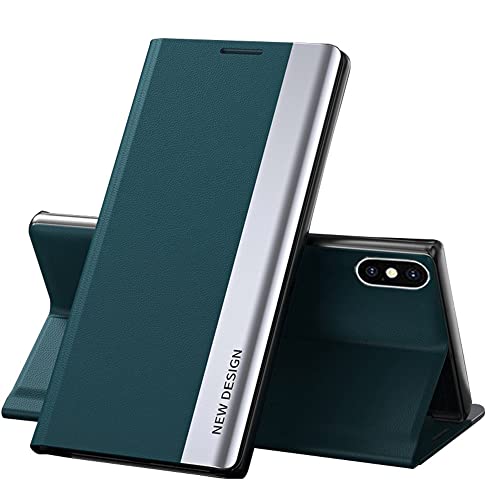 Rdyi6ba8 Hülle für iPhone X / XS lederHülle Klappbar PU-Leder Schutzhülle Klapphülle Flip Case Cover Tasche Handytasche Standfunktion für iPhone X / XS - Grün von Rdyi6ba8