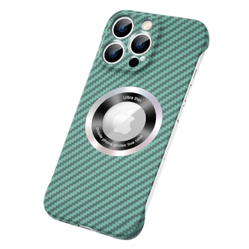 Rdyi6ba8 Kohlefaser Textur Hülle für iPhone 13 Pro, Rahmenlose Magnetische Handyhülle Ultradünnes Design PC Schutzhülle für iPhone 13 Pro (Grün) von Rdyi6ba8