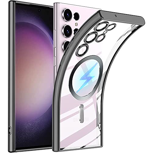 Rdyi6ba8 Magnetisch Transparent Kompatibel mit Samsung Galaxy S23 Ultra Hülle, [Kameraschutz Eingebaut] mit Mag-Safe Schutzhülle Durchsichtig TPU Handyhülle für Galaxy S23 Ultra - Schwarz von Rdyi6ba8