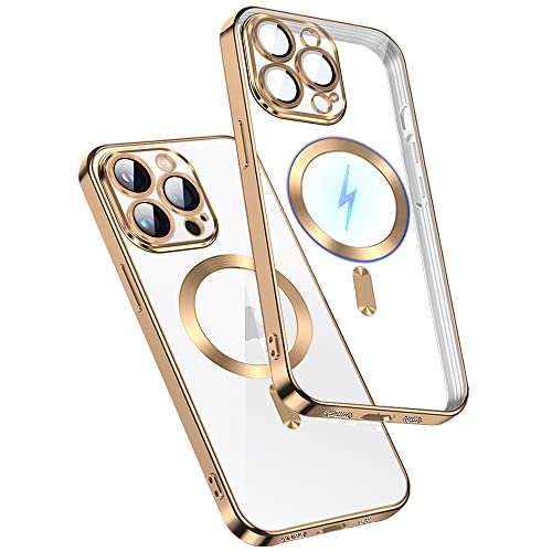 Rdyi6ba8 Magnetisch Transparent Kompatibel mit iPhone 14 Pro Hülle, [Kameraschutzfolie Abnehmbare Eingebaut] Schutzhülle Durchsichtig TPU Silikon Handyhülle für iPhone 14 Pro - Gold von Rdyi6ba8