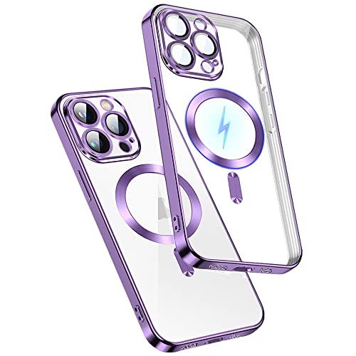 Rdyi6ba8 Magnetisch Transparent Kompatibel mit iPhone 14 Pro Hülle, [Kameraschutzfolie Abnehmbare Eingebaut] Schutzhülle Durchsichtig TPU Silikon Handyhülle für iPhone 14 Pro - Lila von Rdyi6ba8