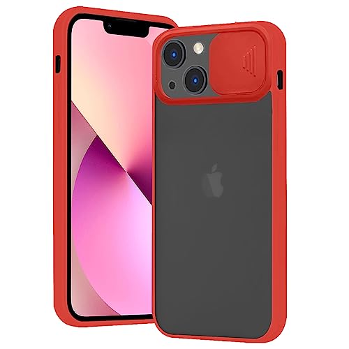 Rdyi6ba8 Matte Hülle für iPhone 13 Hülle, Weich TPU Silikon und Hard PC Hybrid Case mit Kamera Schutz cam Shield Halb Transparent Kratzfest HandyHülle für iPhone 13, Rot von Rdyi6ba8