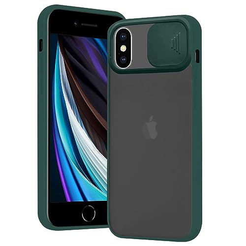 Rdyi6ba8 Matte Hülle für iPhone X/XS Hülle, Weich TPU Silikon und Hard PC Hybrid Case mit Kamera Schutz cam Shield Halb Transparent Kratzfest HandyHülle für iPhone X/XS, Grün von Rdyi6ba8