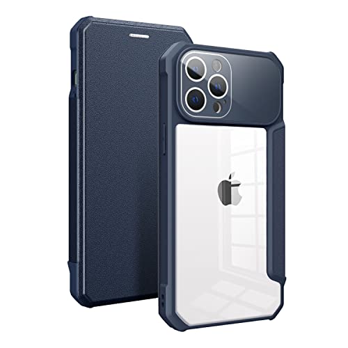 Rdyi6ba8 PU Leder Handyhülle für iPhone 12 Pro, TPU Silikon Transparent hülle Klapphülle Flip Case mit Kartenfach Magnetische Klappbare Stoßfeste Schutzhülle für iPhone 12 Pro - Blau von Rdyi6ba8