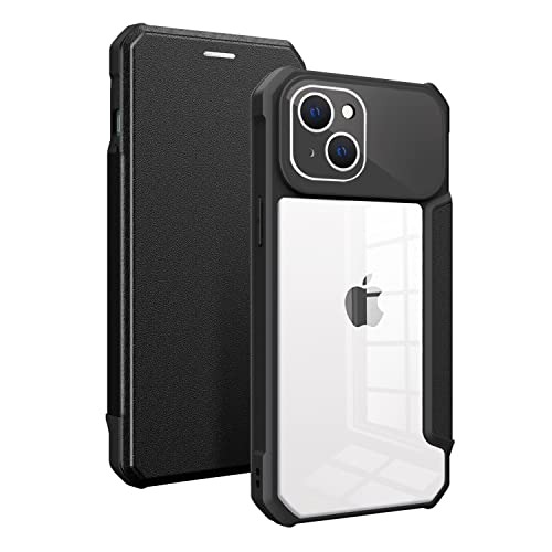 Rdyi6ba8 PU Leder Handyhülle für iPhone 13, TPU Silikon Transparent hülle Klapphülle Flip Case mit Kartenfach Magnetische Klappbare Stoßfeste Schutzhülle für iPhone 13 - Schwarz von Rdyi6ba8