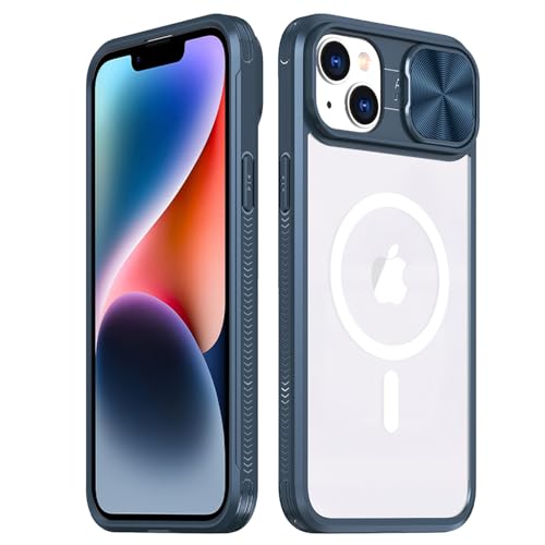 Rdyi6ba8 Transparente Hülle für iPhone 14, Kamera Schutz Handyhülle mit Schieber [Anti-Gelb] Hybrid PC + TPU Stoßfest Case für iPhone 14 - Blau von Rdyi6ba8