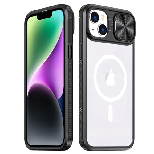 Rdyi6ba8 Transparente Hülle für iPhone 14, Kamera Schutz Handyhülle mit Schieber [Anti-Gelb] Hybrid PC + TPU Stoßfest Case für iPhone 14 - Schwarz von Rdyi6ba8