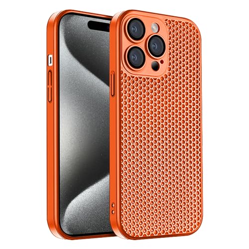 Rdyi6ba8 Wärmeableitungs Hülle Kompatibel mit iPhone 15 Pro,[Anti-Fingerabdruck] Atmungsaktive kühlende Handyhülle Ultradünne PC-Abdeckung Schutzhülle für iPhone 15 Pro,Orange von Rdyi6ba8