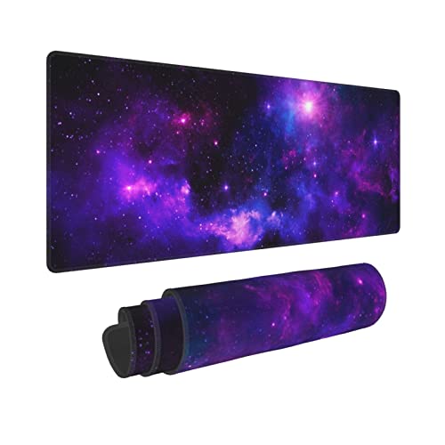 Großes Gaming-Mauspad XL, Galaxie-Vollschreibtisch-Mauspad mit genähtem, langem rutschfestem Boden, Tastaturpad mit Platz, erweiterte PC-Laptop-Computermatte, Geschenke für Männer, (lila, 80x30 cm) von ReJiechu