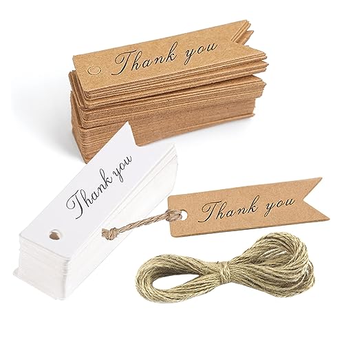 Thank You Etiketten Tags Klein 200 Stück Geschenkanhänger Kraftpapier 7 x 2 cm mit Jute Schnur für Hochzeit Geschenkverpackung von ReaJoys
