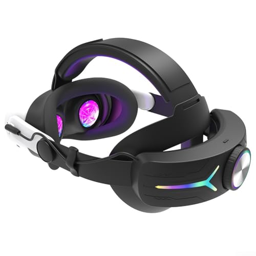 12000 mAh Powerbank, Batterie-Kopfgurt für Meta für Quest 3, verstellbares, schnell aufladbares Kopfband, VR-Zubehör mit RGB-Licht (schwarz) von ReachMall