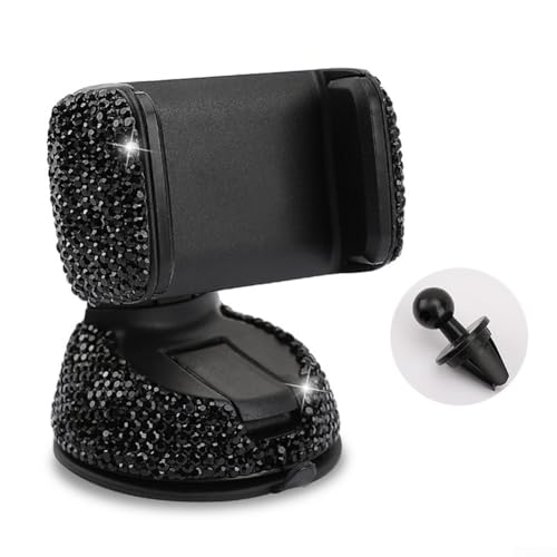 ReachMall Glänzende Strass-Dekoration Auto Handyhalterung, stabiles Design mit klebriger Saugnapf-Basis (schwarz) von ReachMall