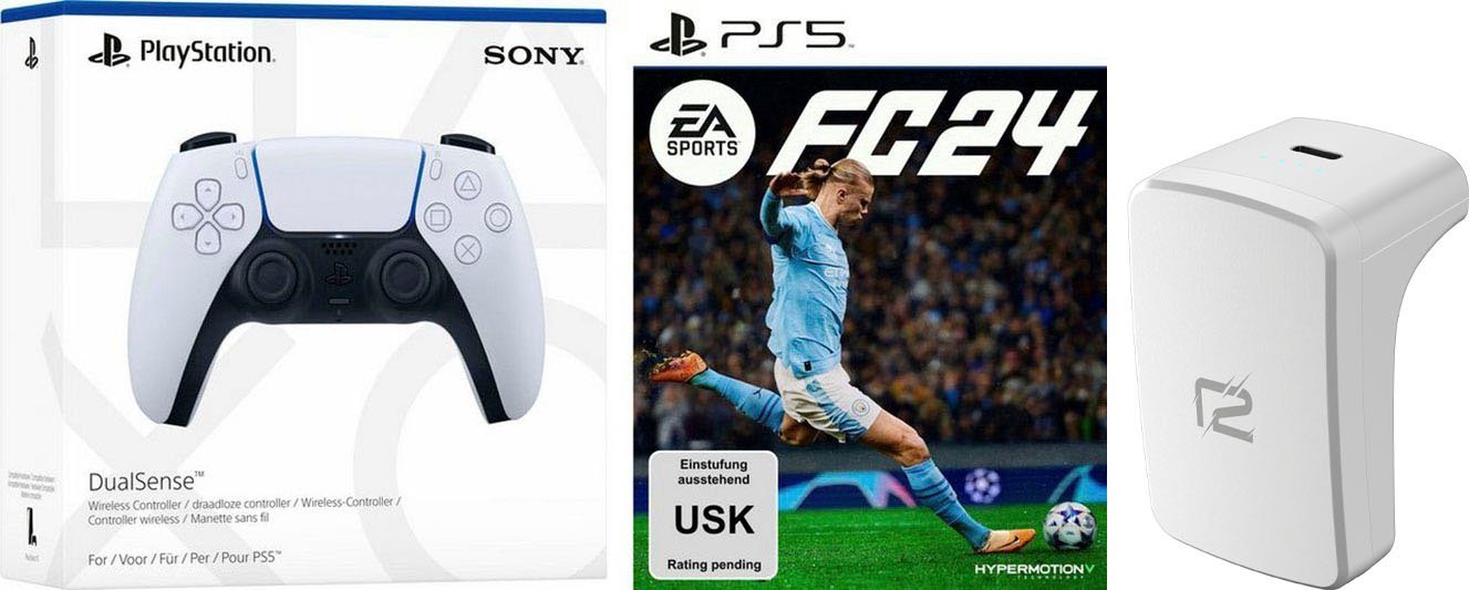 Ready2gaming DualSense Weiß + EA Sports FC 24 + Akkupack PlayStation 5-Controller von Ready2gaming