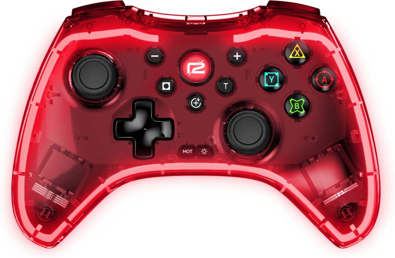 Ready2gaming Nintendo Switch Pro Pad X Led Edition in transparent mit roter LED Nintendo-Controller von Ready2gaming