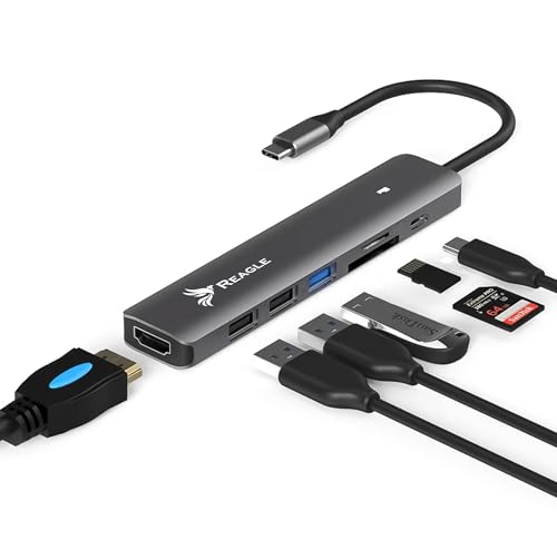 REAGLE USB-C Hub 7-in-1: 4K HDMI, 100W Power Delivery, SD/TF Kartenleser, 5Gbps USB 3.2 Gen 1, Aluminium Adapter für Apple M1/M2 von Reagle