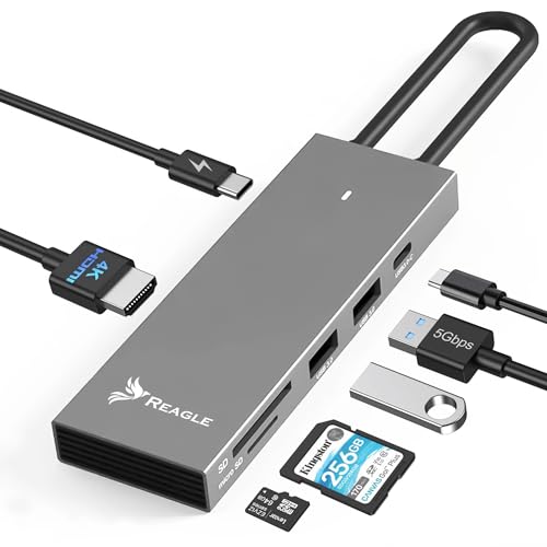 Reagle 7-in-1 USB-C Hub mit 100W Power Delivery, 4K HDMI 60Hz, 144Hz Unterstützung, USB 3.2, Kartenleser für SD/microSD, Aluminiumgehäuse - Ideal für Laptops & Mobilgeräte M1, M2 von Reagle