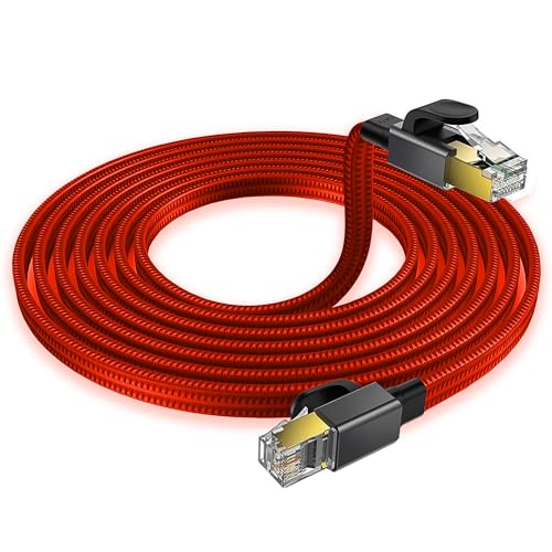 Reagle Netzwerkkabel LAN ETHERNET RJ45 Cat8 SFTP 40Gbps 2000Mhz Kabel Flaches Nylongeflecht Kabel Gaming-Look hervorragender Leistung vergoldetem RJ45 Stecker (2m) von Reagle