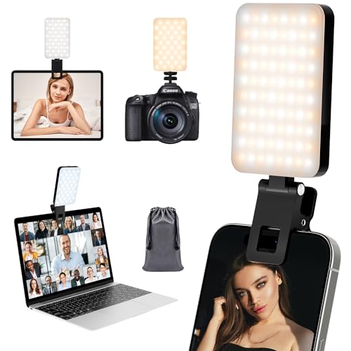 RealPlus Selfie Licht, 80 LED Videolicht mit Clip, Rechargeable 2000mAh Akkus, 5 Lichtmodi & Helligkeit 5 Stufen Dimmbare, Handy Licht, Fotolicht für iPhone/Telefon/Tablet/Laptop, Fotografie, Tiktok von RealPlus