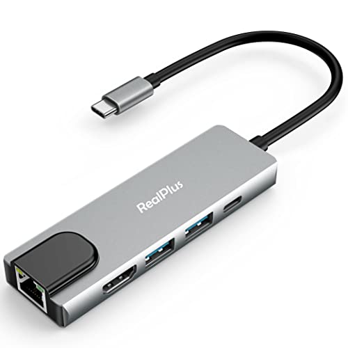 USB C Hub,RealPlus 5-in-1 USB C Adapter mit 4K HDMI, 10/100 Mbps Ethernet RJ45, 100W PD, 1 USB 3.0,1 USB 2.0,kompatibel f¨¹r MacBook Huawei MateBook Dell XPS Tablet Typ C von RealPlus