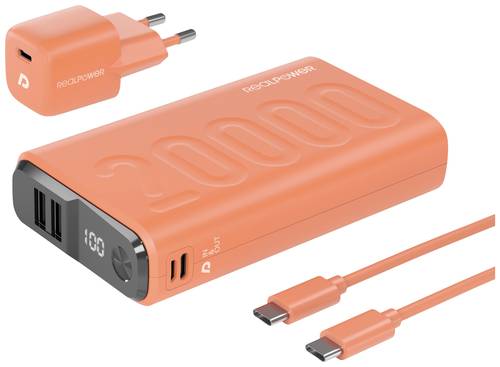 RealPower PB-20000 Power Pack Powerbank 20000 mAh Li-Ion USB, USB-C® Orange von RealPower