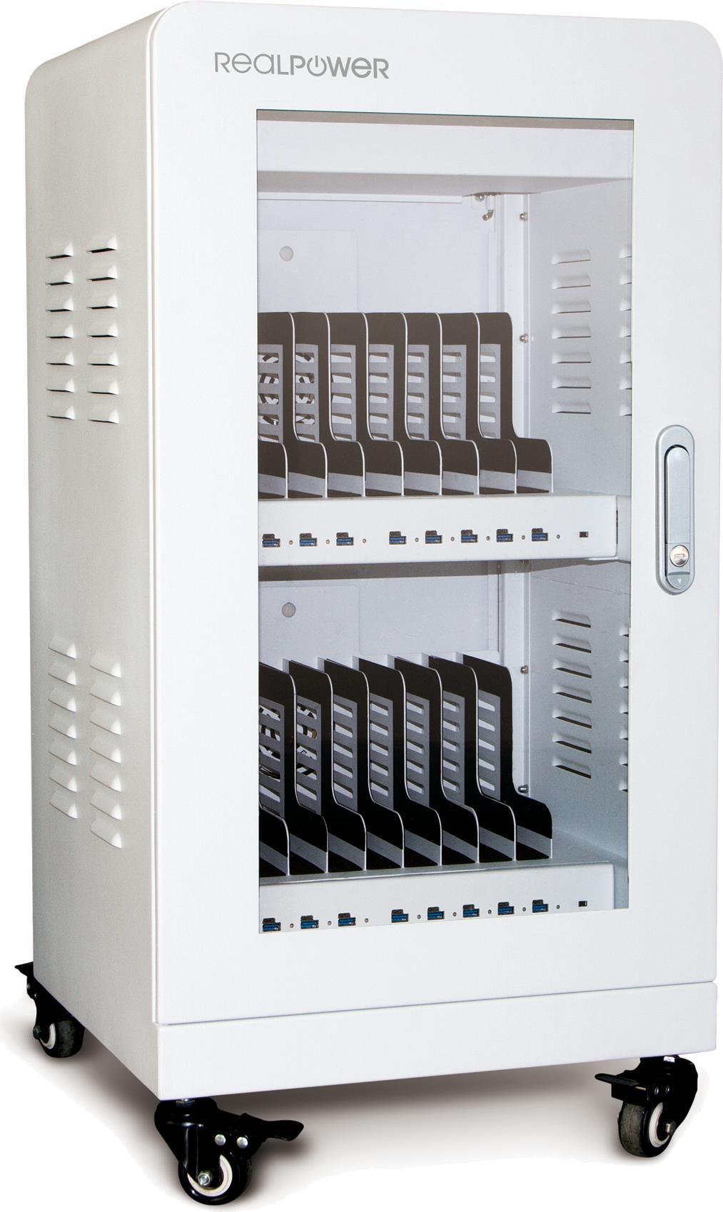 RealPower Power Station 20 - Wagen zur Verwaltung tragbarer Geräte - Weiß - Flur - USB - Überspannung - Überhitzung - Kurzschluß - Schlüssel (306952) von RealPower
