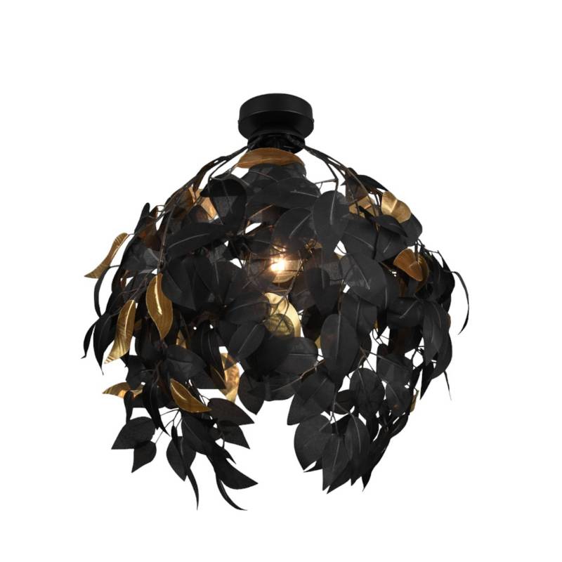 Deckenlampe Leavy, Ø 38 cm, schwarz/gold, Kunststoff von Reality Leuchten