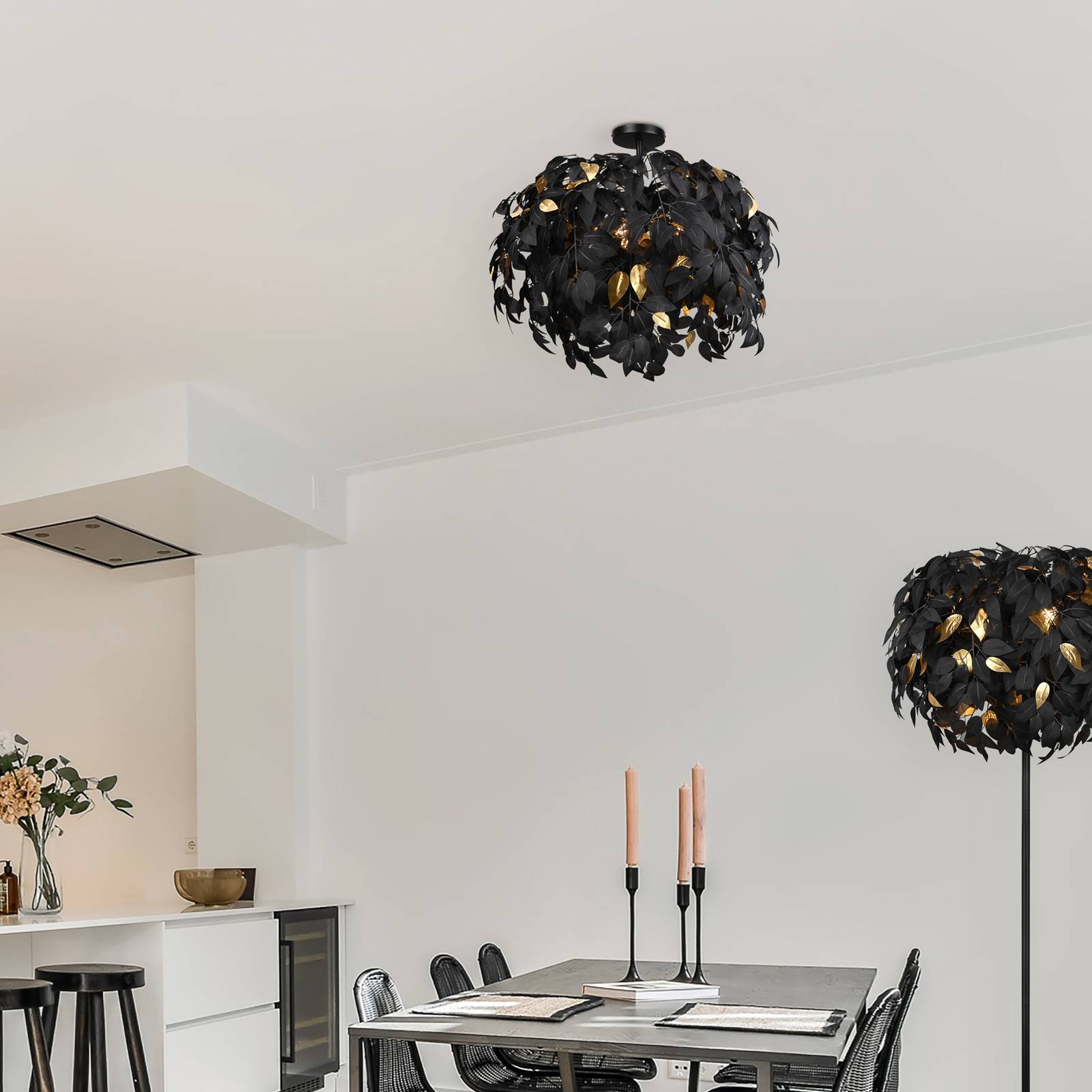 Deckenlampe Leavy, Ø 70 cm, schwarz/gold, Kunststoff Deckenlampe Leavy, Ø 70 cm, schwarz/gold, Kunststoff von Reality Leuchten