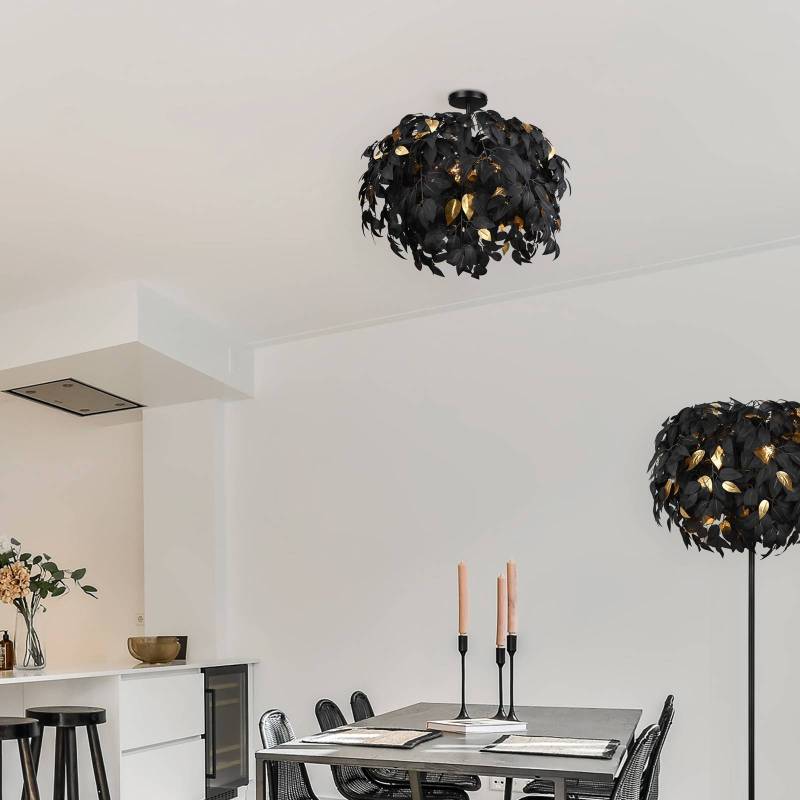 Deckenlampe Leavy, Ø 70 cm, schwarz/gold, Kunststoff von Reality Leuchten
