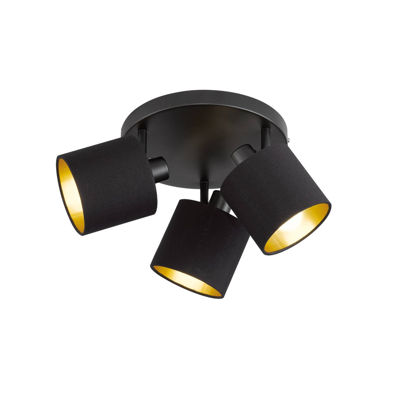 Deckenstrahler Tommy, schwarz/gold, Ø 25 cm, 3-flg., Stoff Deckenstrahler Tommy, schwarz/gold, Ø 25 cm, 3-flg., Stoff von Reality Leuchten