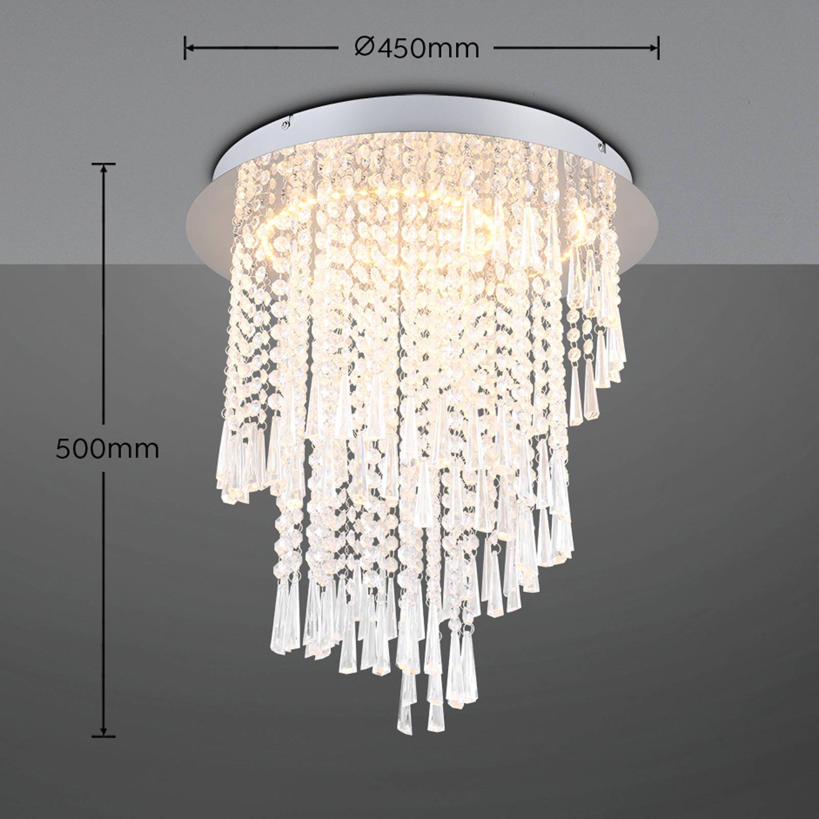 LED-Deckenlampe Pomp, Ø 45 cm, chrom, Acryl/Metall, CCT von Reality Leuchten