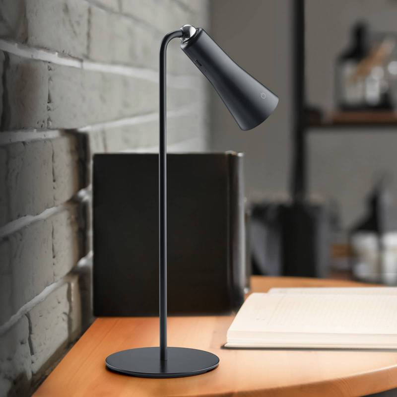 LED-Akkutischleuchte Maxi, schwarz, Metall, dimmbar, 36 cm von Reality Leuchten