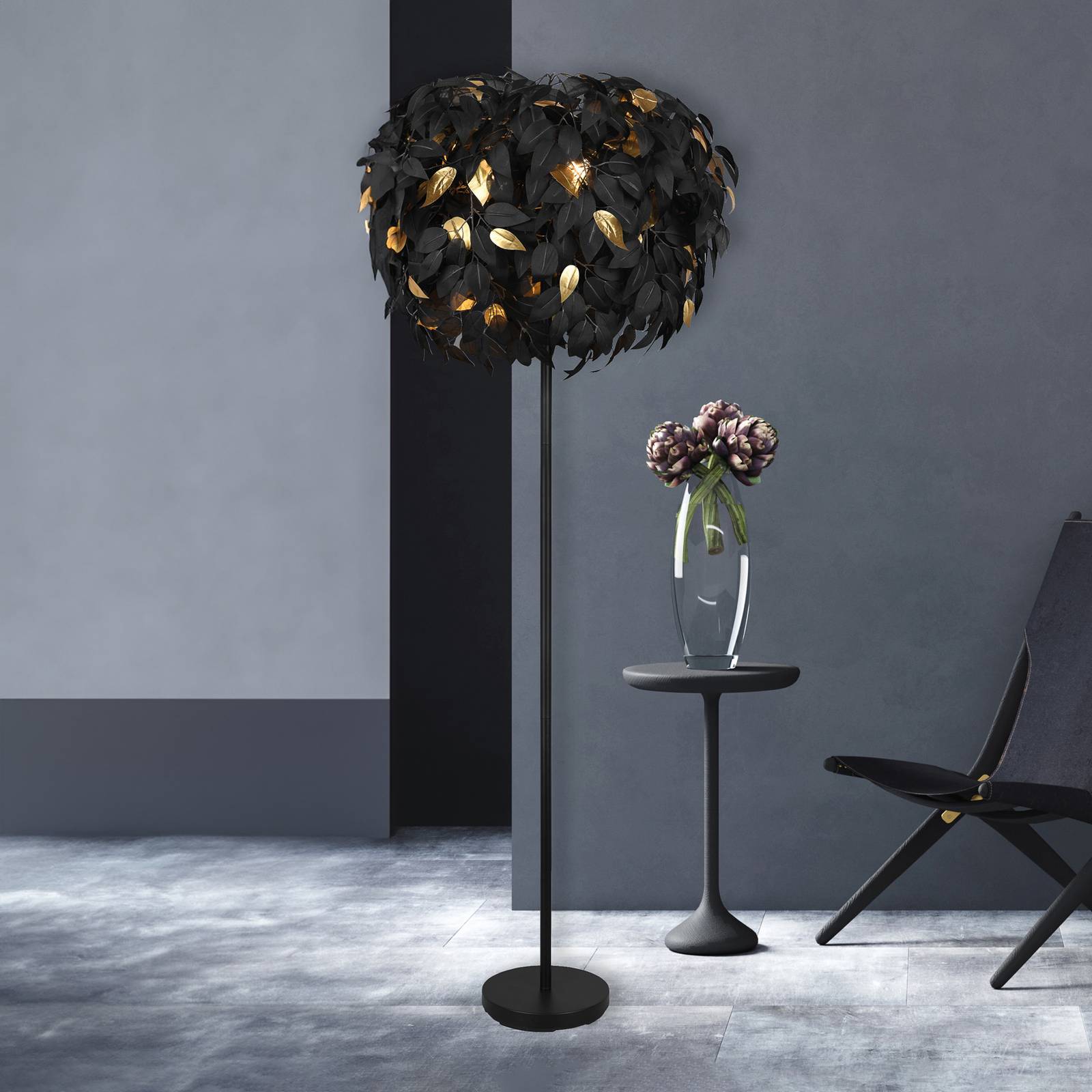 Stehlampe Leavy, schwarz/gold, Höhe 180 cm, Kunststoff Stehlampe Leavy, schwarz/gold, Höhe 180 cm, Kunststoff von Reality Leuchten