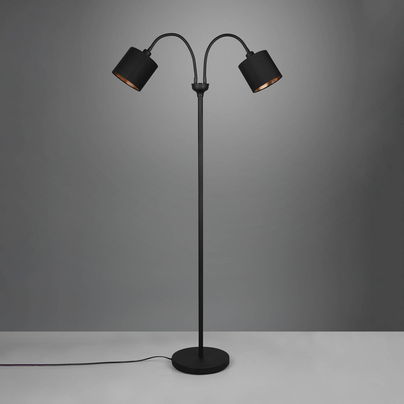 Stehlampe Tommy, schwarz/gold, Höhe 130 cm, 2-flg. Stoff Stehlampe Tommy, schwarz/gold, Höhe 130 cm, 2-flg. Stoff von Reality Leuchten