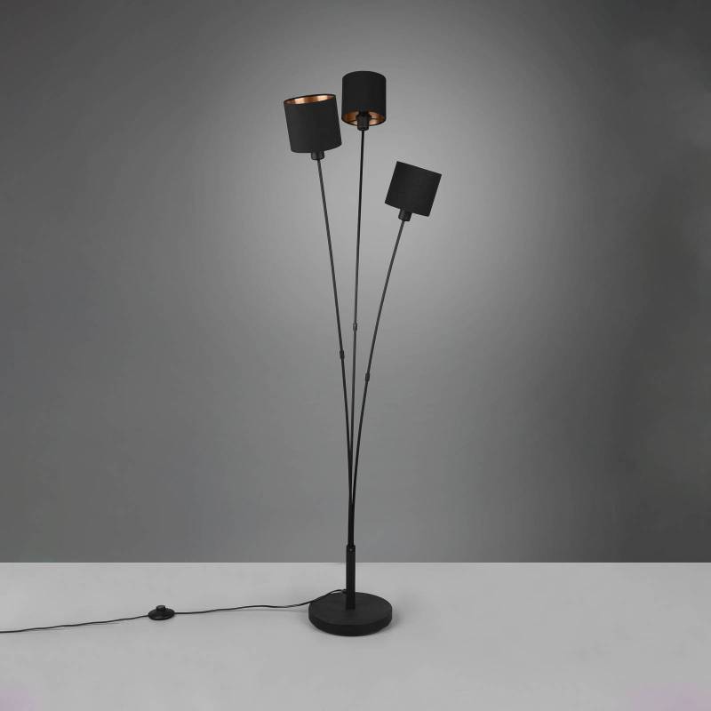 Stehlampe Tommy, schwarz/gold, Höhe 150 cm, 3-flg. Stoff von Reality Leuchten