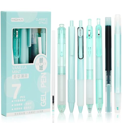 Realjoy 0.5mm Gelschreiber Set, 7 Stück Aesthetic Kugelschreiber Gelstifte mit 8 Nachfüllminen, Einziehbare Gelschreiber Gel Tintenstifte Schwarz, für Schule Büro Zuhause Geeignet von Realjoy