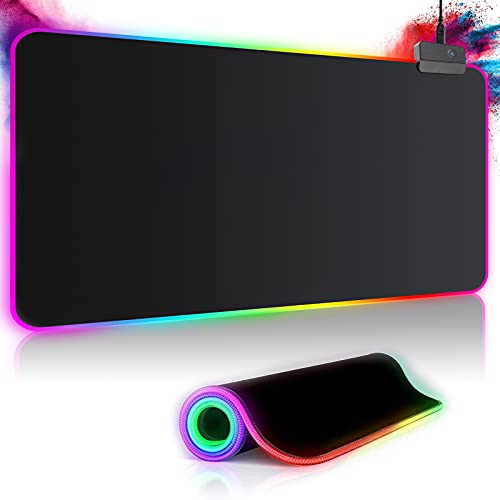 Gaming Mauspad RGB Mousepad 800x300mm XXL Gaming Mousepad groß mit 14 Beleuchtungs Modi 7 LED Farben Wasserdicht Anti Rutsch für Computer PC Professionelle Gamer, Schwarz von Realky