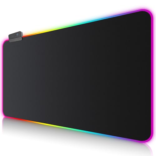 Gaming Mauspad RGB Mousepad 900x400mm XXL Extra Groß mit 14 Beleuchtungs Modi 7 LED Farben Wasserdicht Anti Rutsch für Computer PC Laptop Tastatur Professionelle Gamer, Schwarz von Realky