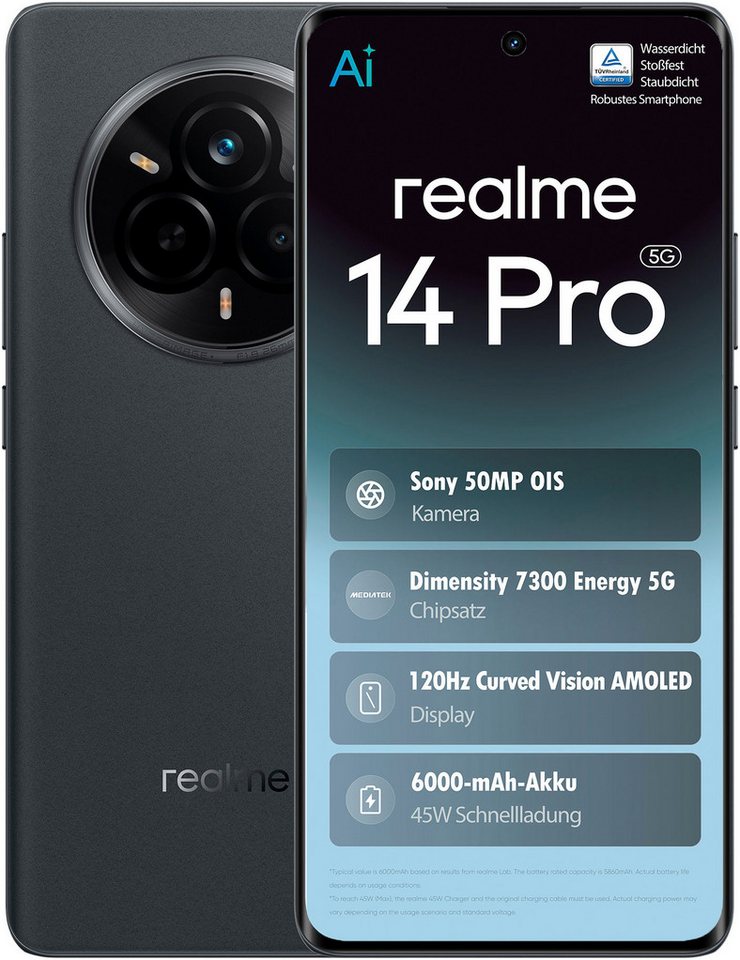 Realme 14 Pro 5G Smartphone (17,2 cm/6,77 Zoll, 256 GB Speicherplatz, 50 MP Kamera) von Realme