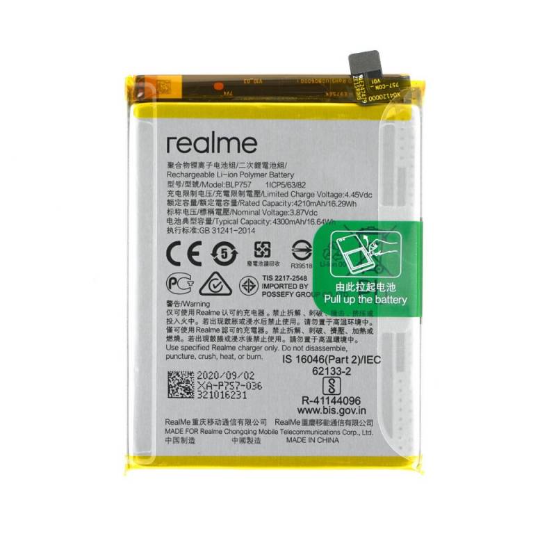 Realme Original BLP757 Akku für Realme RMX2001 RMX2063 RMX2002 6 6 Pro 6s 490 Handy-Akku (1 St) von Realme