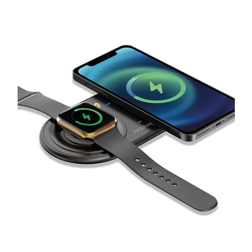 RealPower ChargeAIR Duo Wireless Charger Ladepad, Kabellose 15W QI Ladestation, Kompatibel mit iPhone 14 13 12 11Pro Max/SE/X/XS/8,Apple Airpods 3/2, Apple Watch Samsung Galaxy 22/Note/Galaxy Watch von Realpower